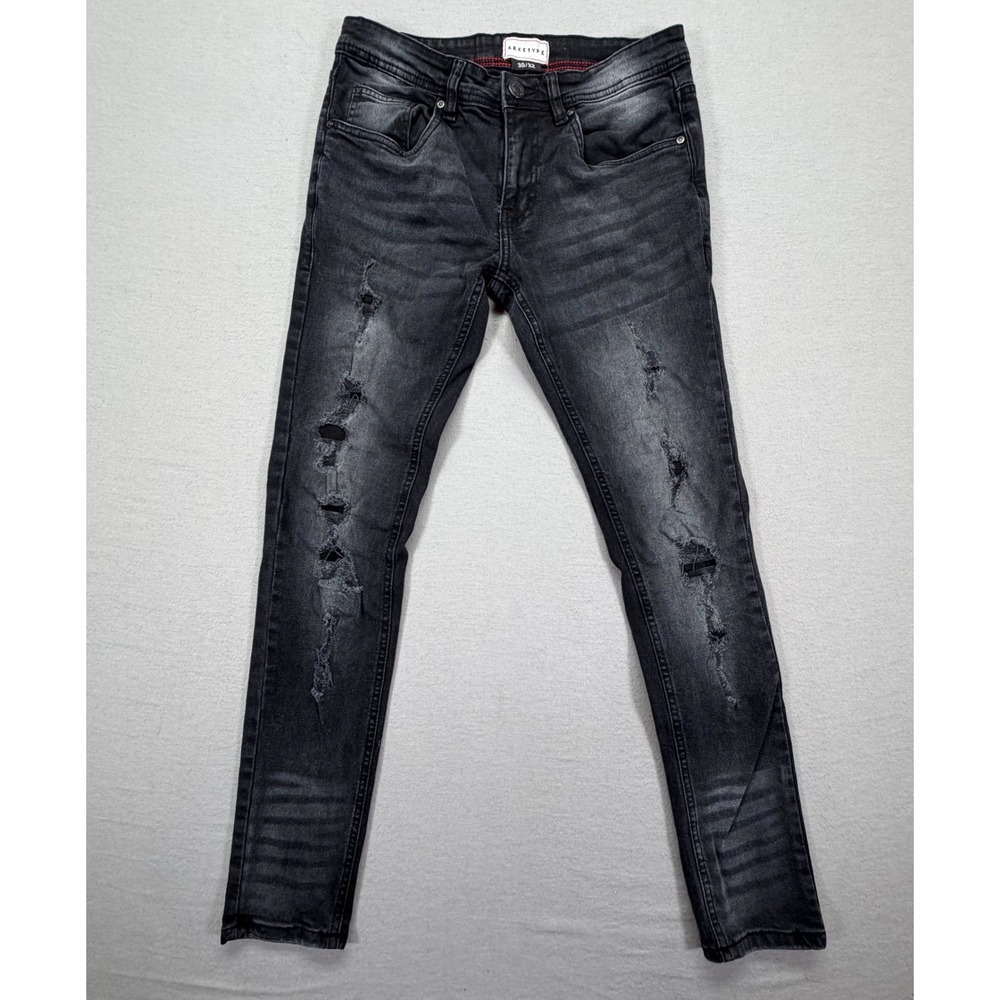 Arketype Skinny‎ Jeans Mens 30/32 Good Black Distressed Ripped Faded Denim